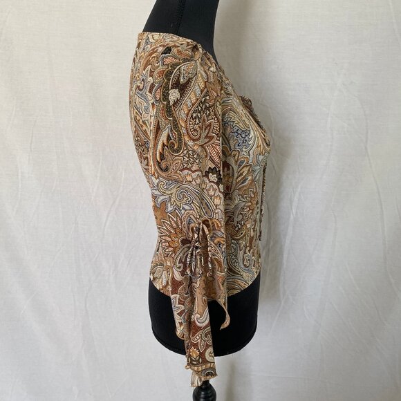 Multicolored Bodycon Boho Top with Ties & Tapered Split Sleeves – Sz S - Picture 3 of 15